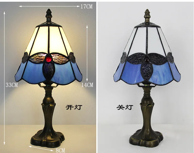 LED Tiffany Style Table Lamp Retro Mediterranean Decorative Lights E27 Color Glass LampshadeFor Nightstand Light Bedroom Cafe