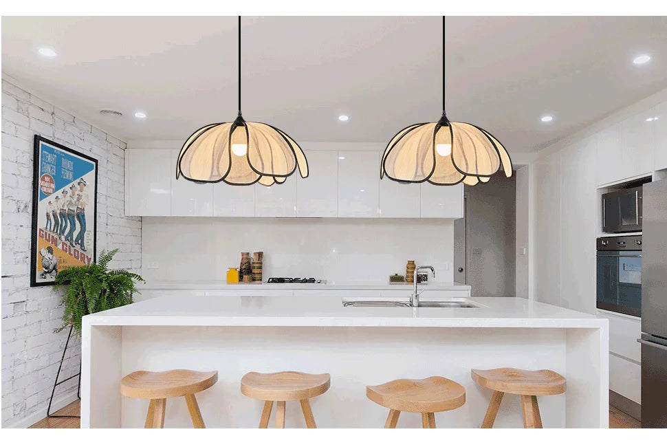 Nordic Modern Retro Chandelier LED Hand-woven Lotus 3 color French Cream Pendant Lamps Bedroom Living Room Lighting Fixtures