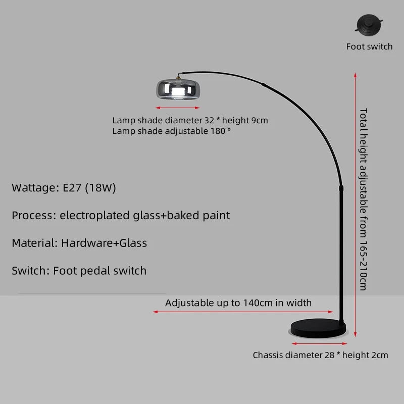 Italian Floor Lamp Living Room Sofa Side Standing Lamp Glass Fishing Lamp Light Luxury Bedroom Bedside Lamp Decorative Light LED