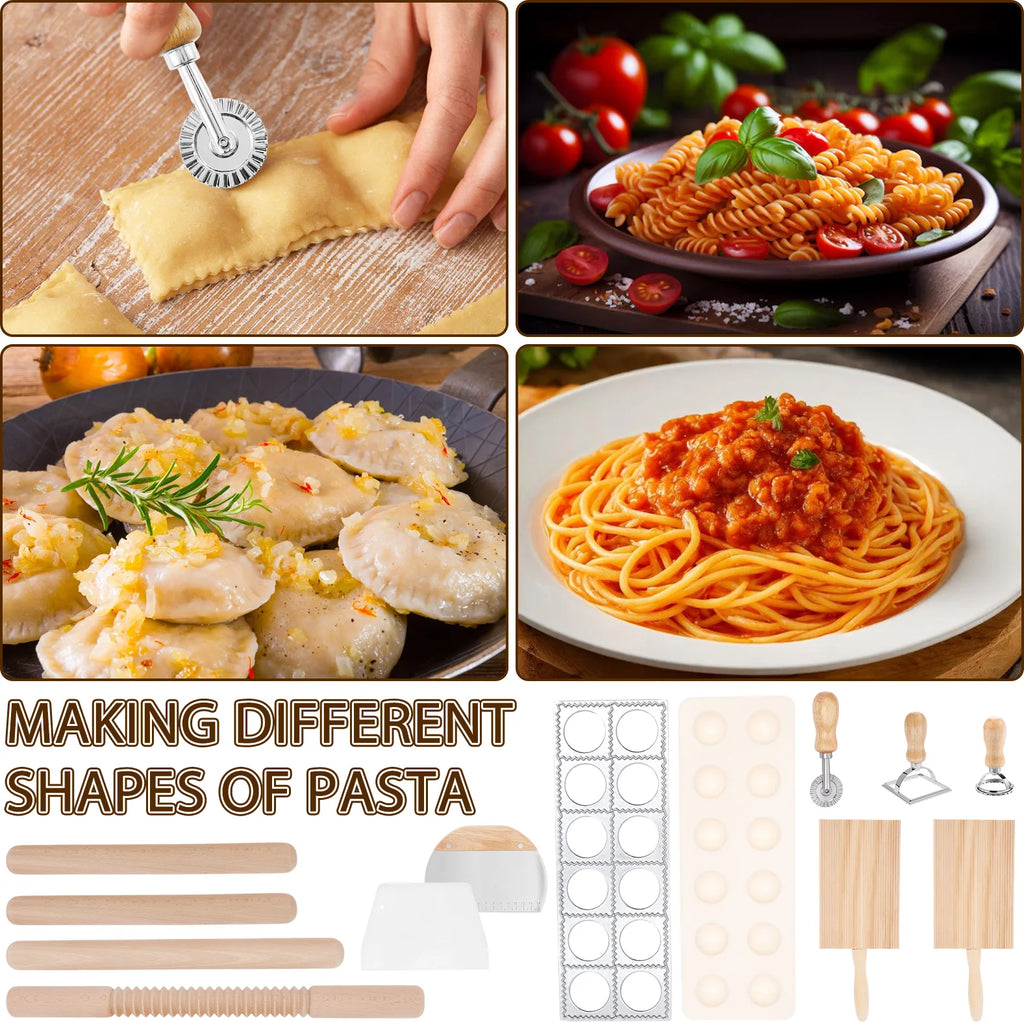 Pasta Making Tool Set 12 Pcs Pasta Making Kit Includes Wood Rolling Pin Gnocchi Board Dough Scraper 3 Ravioli Stamp Maker Cutter