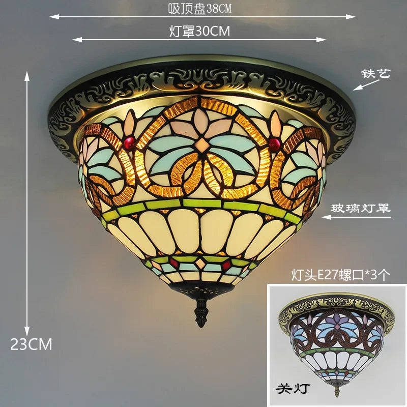 Tiffany Style Colored Glass Ceiling Lamp Retro American Art Deco Stained Glass Artistic for Living Room Dining Room Foyer