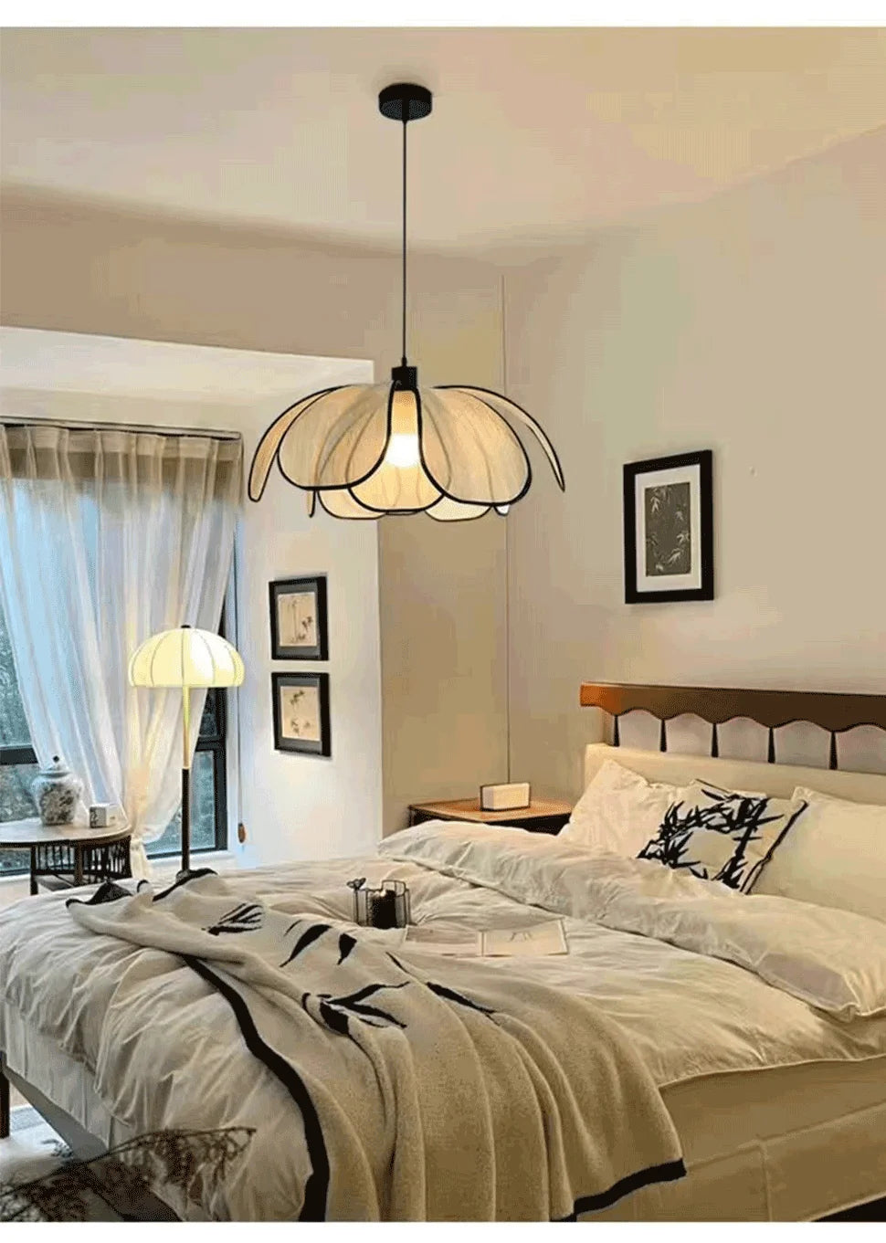 Nordic Modern Retro Chandelier LED Hand-woven Lotus 3 color French Cream Pendant Lamps Bedroom Living Room Lighting Fixtures