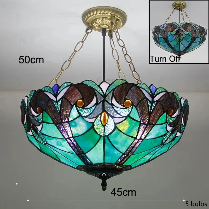 Mediterranean Tiffany Stained Glass Pendant Lights Vintage Hanging Lamp for Dining Room Kitchen Light Fixtures Home Art Decor