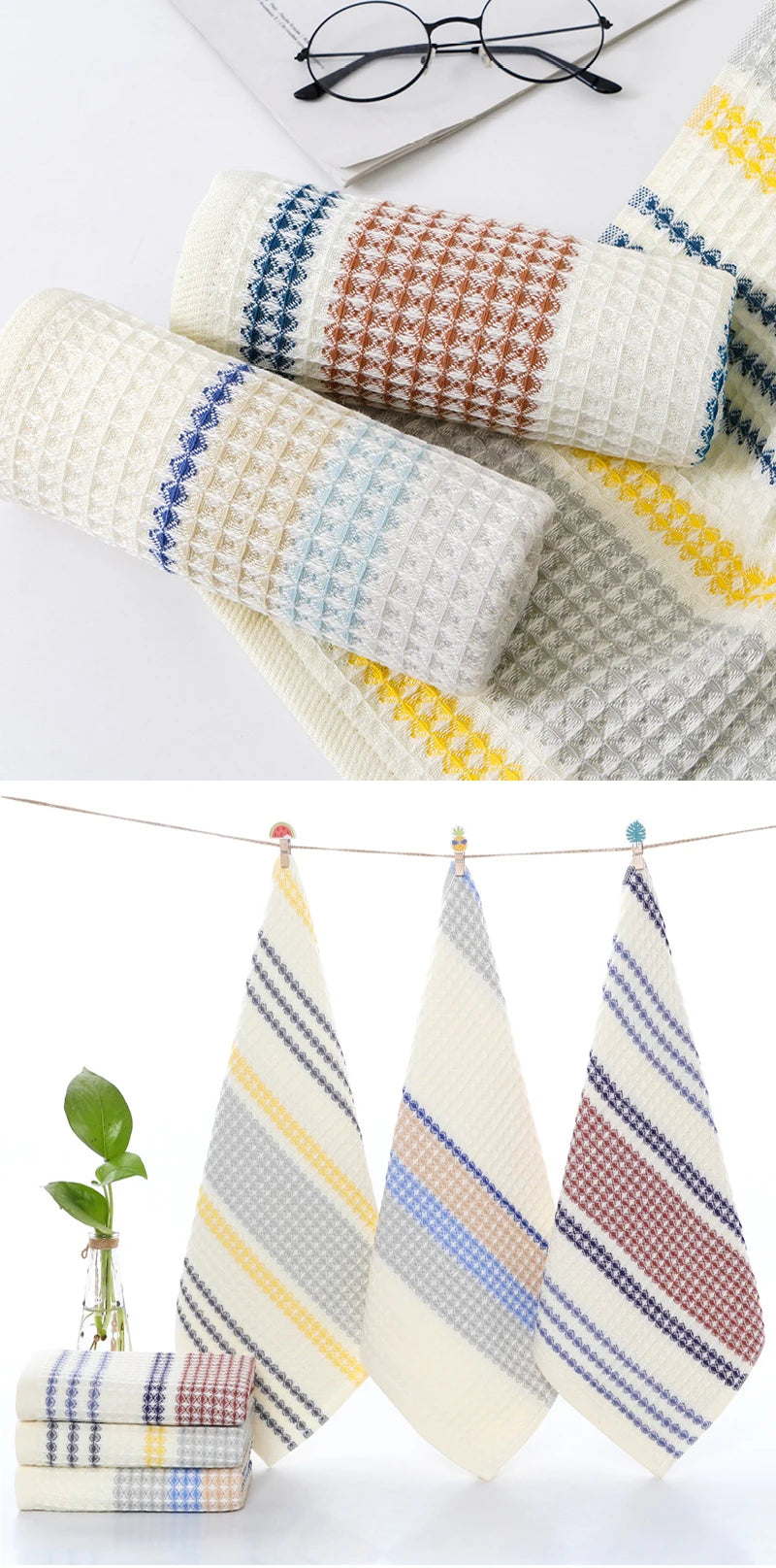 70x140cm Thickened 100%Cotton BathTowel Premium Striped Waffle Towel AdultKids Home super-Soft absorbent Not shedding hair Towel