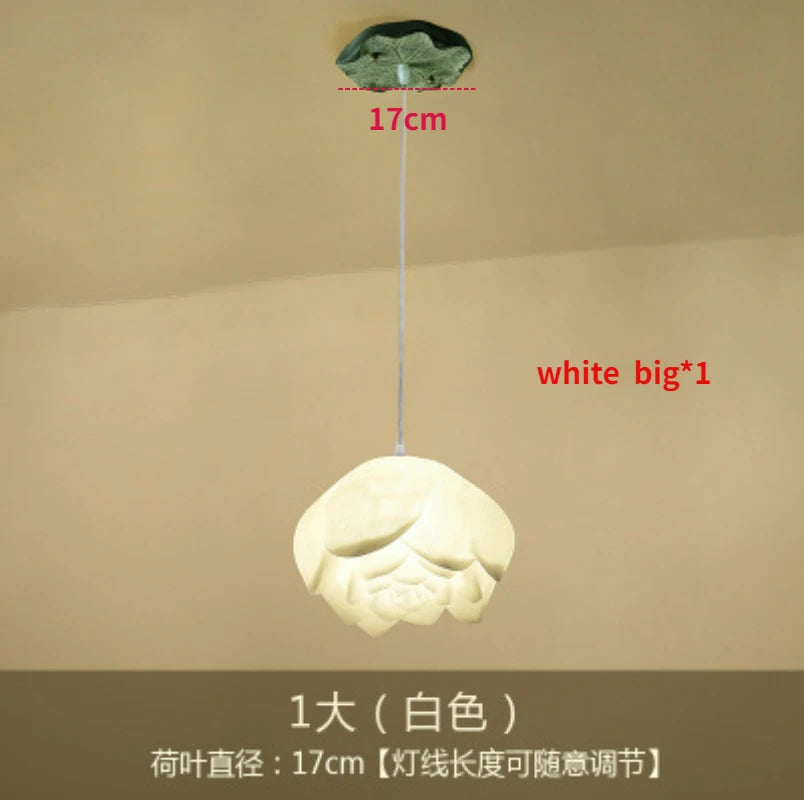 New Chinese Lotus Lamp Pendant Lamp Pink Lotus Glass Lustre Pendant Lights Living Dining Room Tea Room Lotus Lamp Home Decor