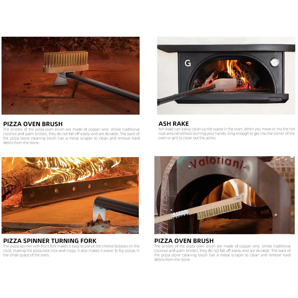 Pizza Oven Accessories Cleaning Brush  Ash Rake Pizza Turning Spinner Fork oven gloves BBQ Tool Stove Brush Grill  Grill Scraper