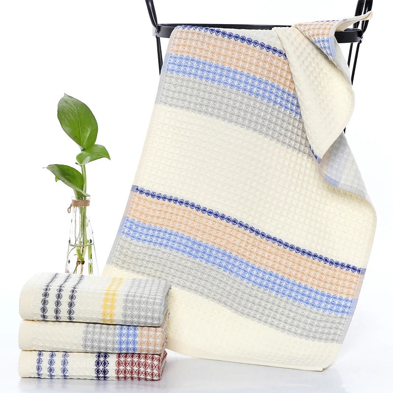 70x140cm Thickened 100%Cotton BathTowel Premium Striped Waffle Towel AdultKids Home super-Soft absorbent Not shedding hair Towel