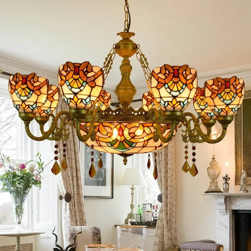 2026 Tiffany Retro Pendant Light Led Chandelier Creative Stained Glass Baroque Style Bar Bedroom Living Room Crystal