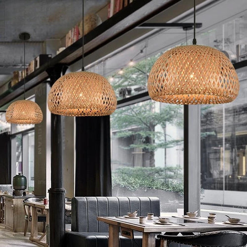 Bamboo Lantern Pendant Lamp Natural Rattan Wicker E27 LED Chandeliers Hand-Woven Lampshades Lighting Fixture Hanging Light