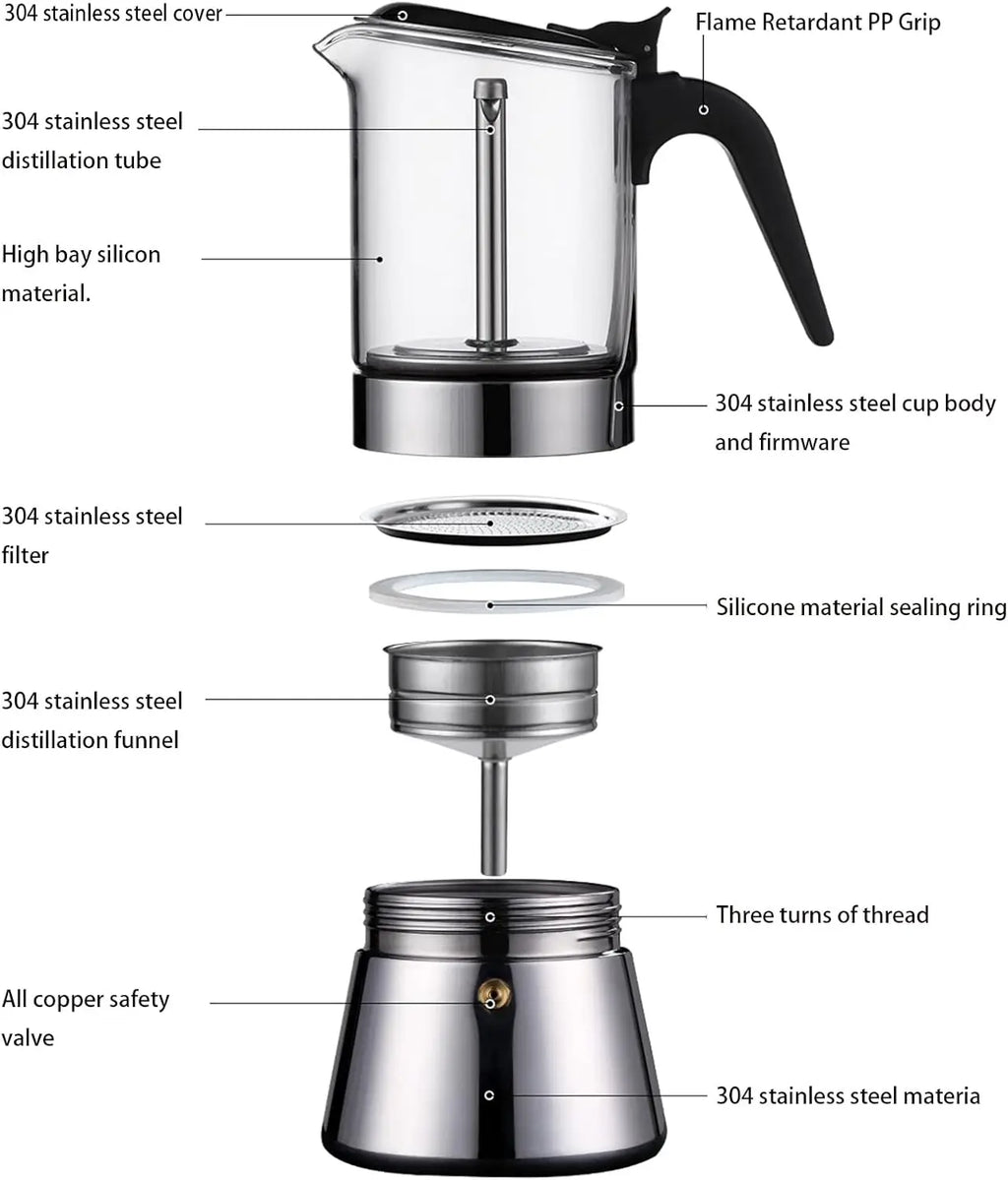 Classic Italian Style, 4-7 Cup Stovetop Espresso Maker (160-360Ml) for Premium Coffee, Easy to Operate and Quick to Clean,360ML