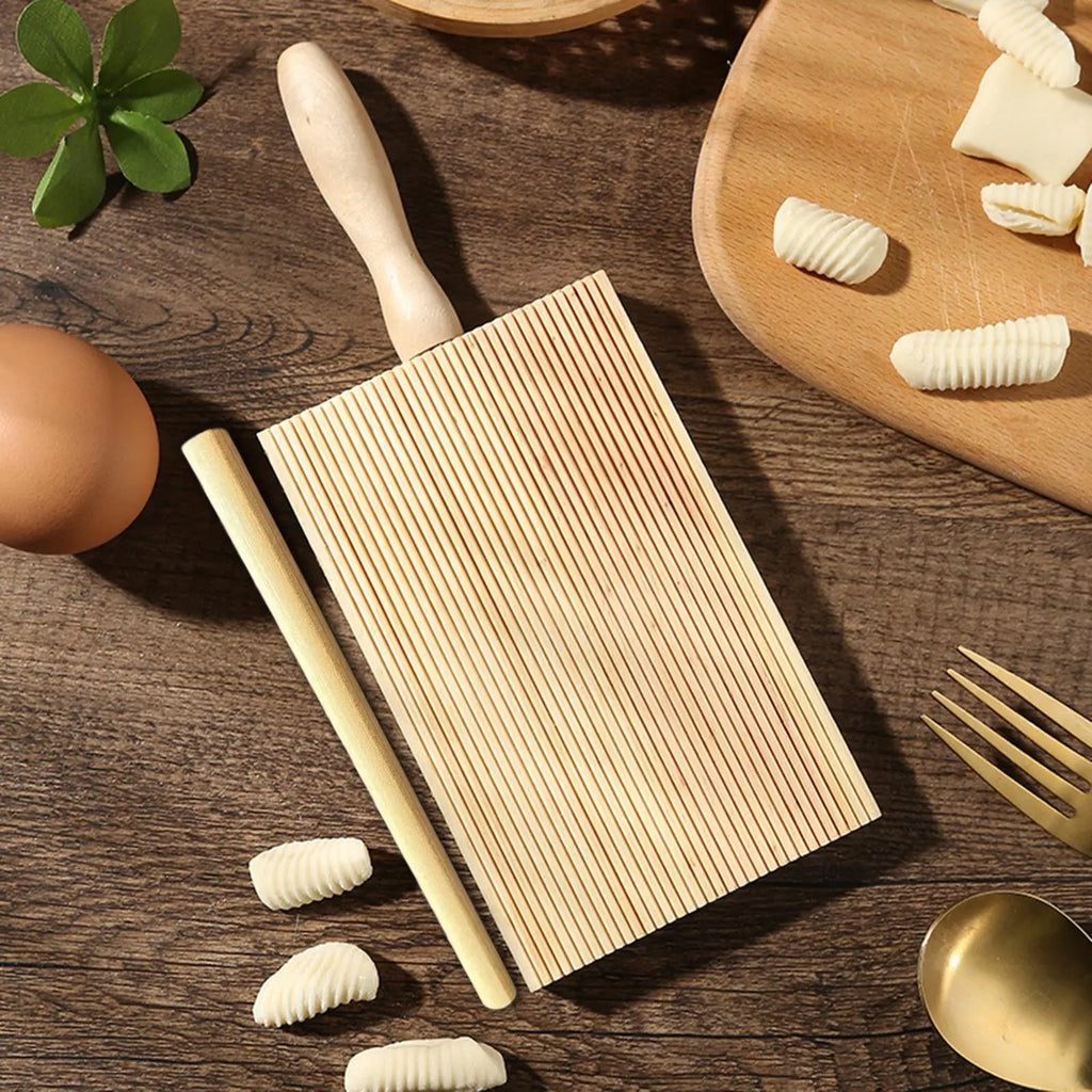 Pasta Gnocchi Making Board with Pasta Roller Italian Pasta Maker Boards Gnocchi Maker Paddle for Kitchen Supplies Handmaking
