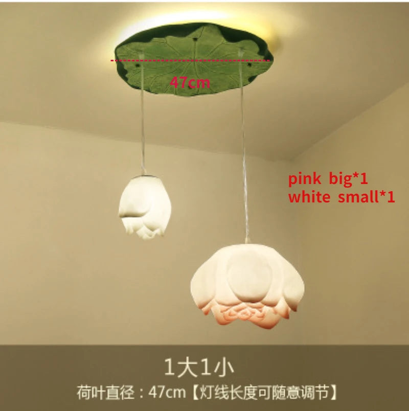 New Chinese Lotus Lamp Pendant Lamp Pink Lotus Glass Lustre Pendant Lights Living Dining Room Tea Room Lotus Lamp Home Decor