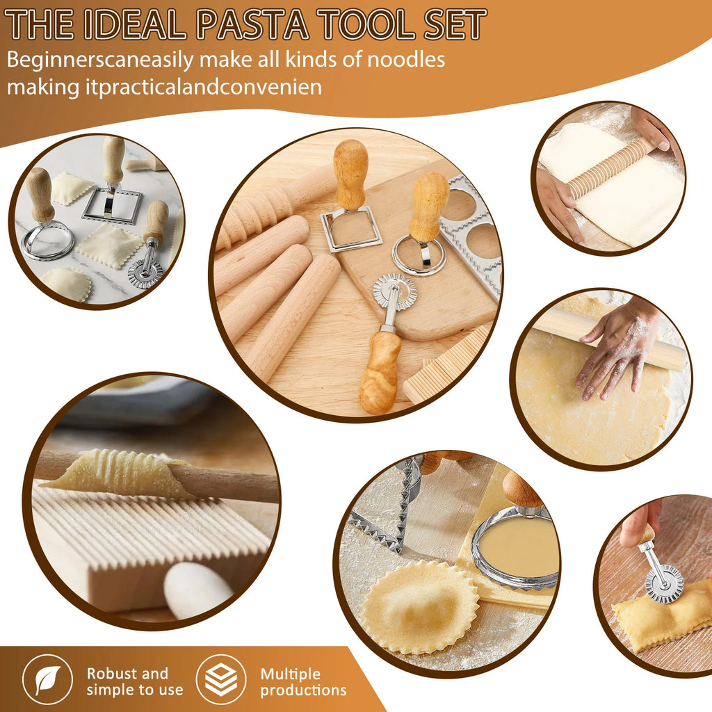 Pasta Making Tool Set 12 Pcs Pasta Making Kit Includes Wood Rolling Pin Gnocchi Board Dough Scraper 3 Ravioli Stamp Maker Cutter