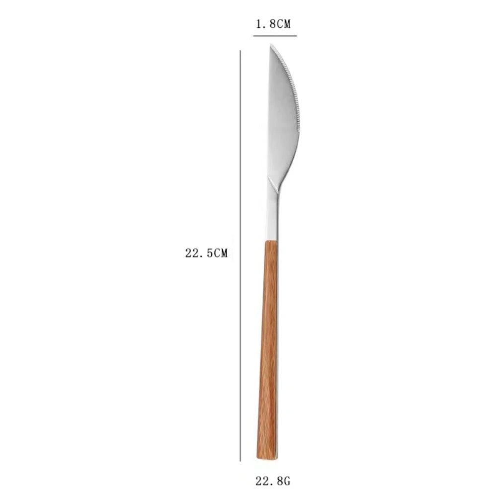 Creative Stainless Steel Spoon Fork Knife Portable Thickened Steak Knife Wood Grain Western Tableware Dessert Spoon