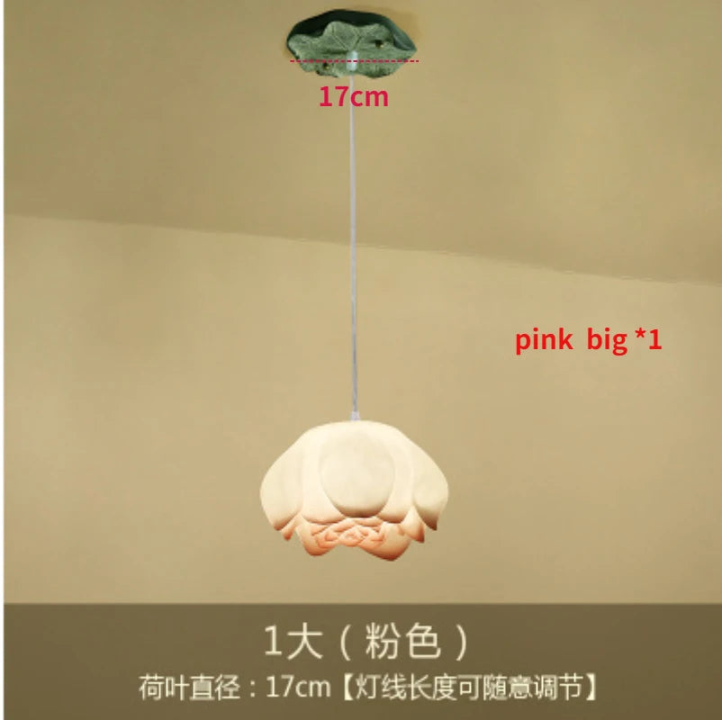 New Chinese Lotus Lamp Pendant Lamp Pink Lotus Glass Lustre Pendant Lights Living Dining Room Tea Room Lotus Lamp Home Decor