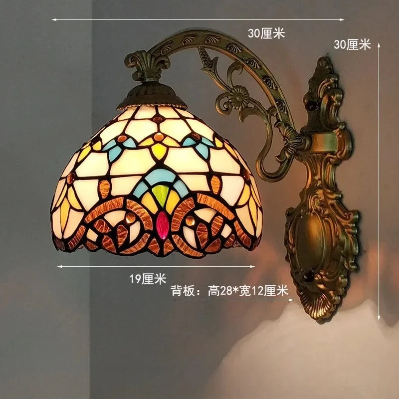 European Tiffany Colorful Glass Wall Lamp Bedroom Bedside Lamp Retro Creative Dining Room Balcony Aisle Staircase Light
