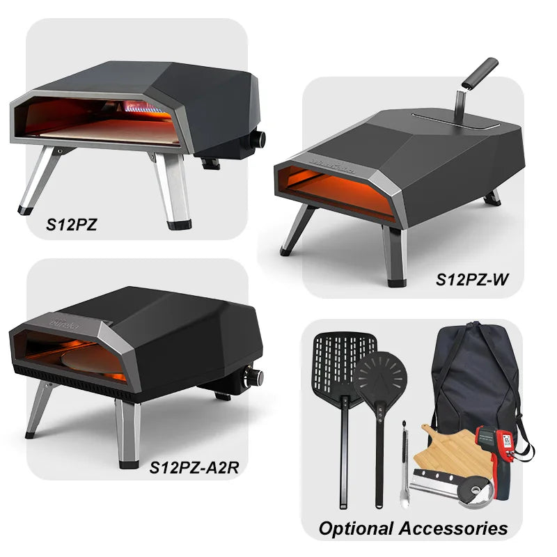 Fast Cooking Achieve 500 Degrees Small Folding Portable 12-Inch Gas Pizza Oven With Rotary Stone