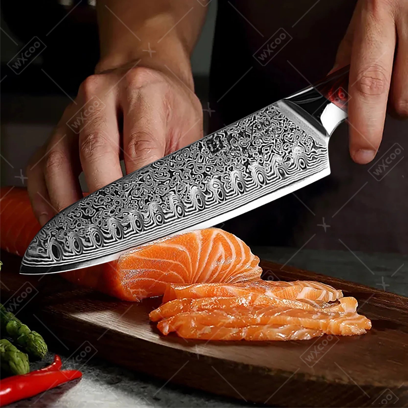TAMZUO Damascus Steel Chef's Knife Professional Japanese Kitchen Knife Butcher Knife Wooden Handle Hnad Forged Meat Cleaver