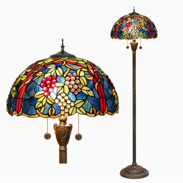 Tiffany Colorful Glass Floor Lamp for Living Room Dining Bedroom Vintage American Style Villa Bar Standing Light