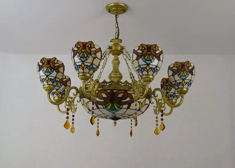 2026 Tiffany Retro Pendant Light Led Chandelier Creative Stained Glass Baroque Style Bar Bedroom Living Room Crystal