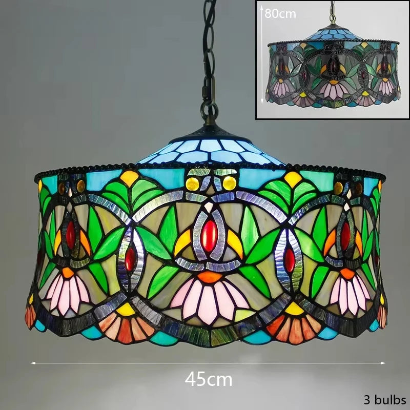 Mediterranean Tiffany Stained Glass Pendant Lights Vintage Hanging Lamp for Dining Room Kitchen Light Fixtures Home Art Decor