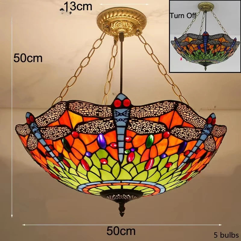 Mediterranean Tiffany Stained Glass Pendant Lights Vintage Hanging Lamp for Dining Room Kitchen Light Fixtures Home Art Decor