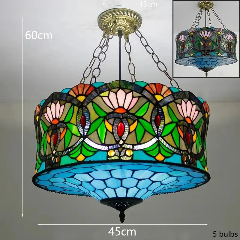 Mediterranean Tiffany Stained Glass Pendant Lights Vintage Hanging Lamp for Dining Room Kitchen Light Fixtures Home Art Decor