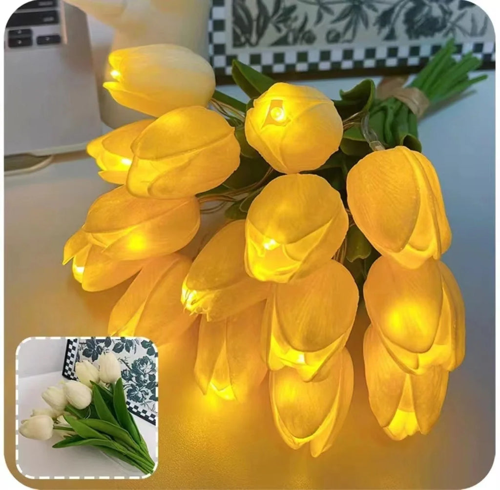 10 Heads Luminous Tulip LED Night Light DIY Handmade Lamp Artificial Flower  Bridal Bouquet Christmas New Year Atmosphere Light