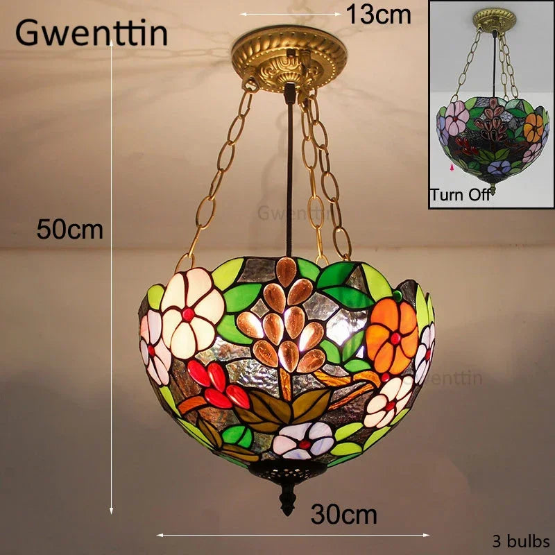 Mediterranean Tiffany Stained Glass Pendant Lights Vintage Hanging Lamp for Dining Room Kitchen Light Fixtures Home Art Decor
