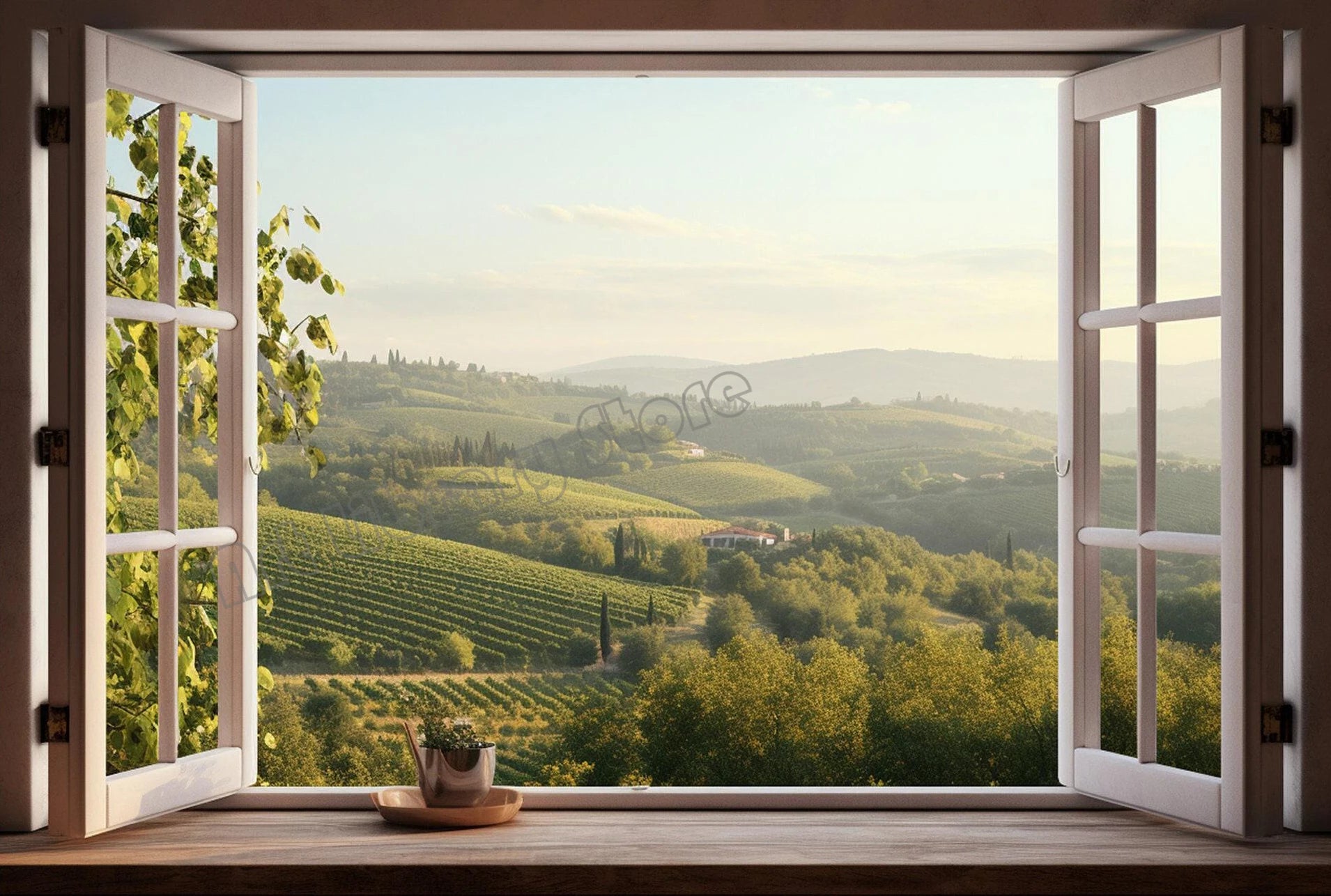 Open Window View Tuscany Paris Coastal Landscape Nordic Poster Canvas Painting Wall Art Pictures Home Living Room Decor