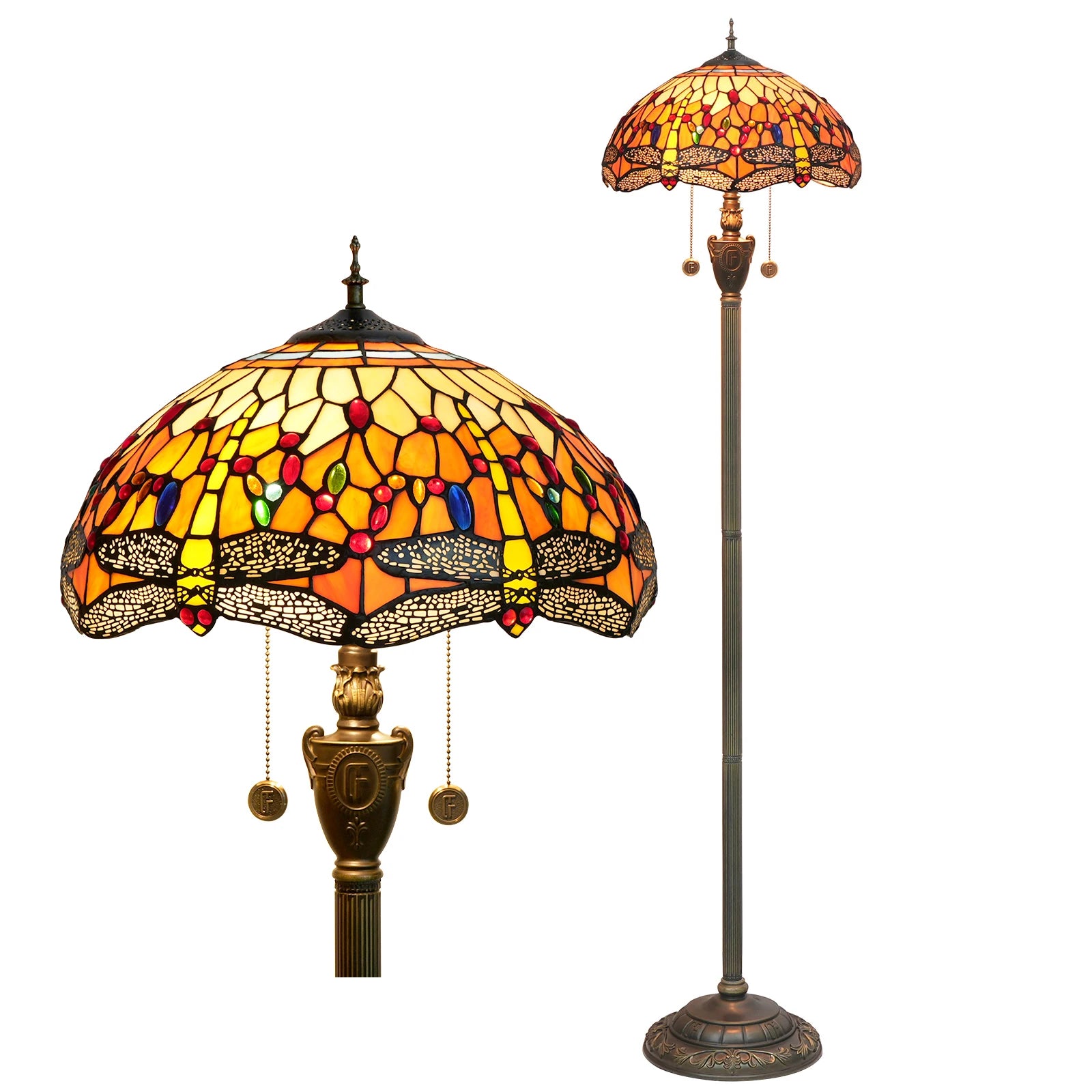 Tiffany Colorful Glass Floor Lamp for Living Room Dining Bedroom Vintage American Style Villa Bar Standing Light