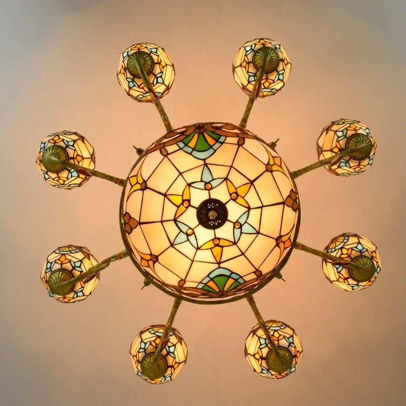 2026 Tiffany Retro Pendant Light Led Chandelier Creative Stained Glass Baroque Style Bar Bedroom Living Room Crystal