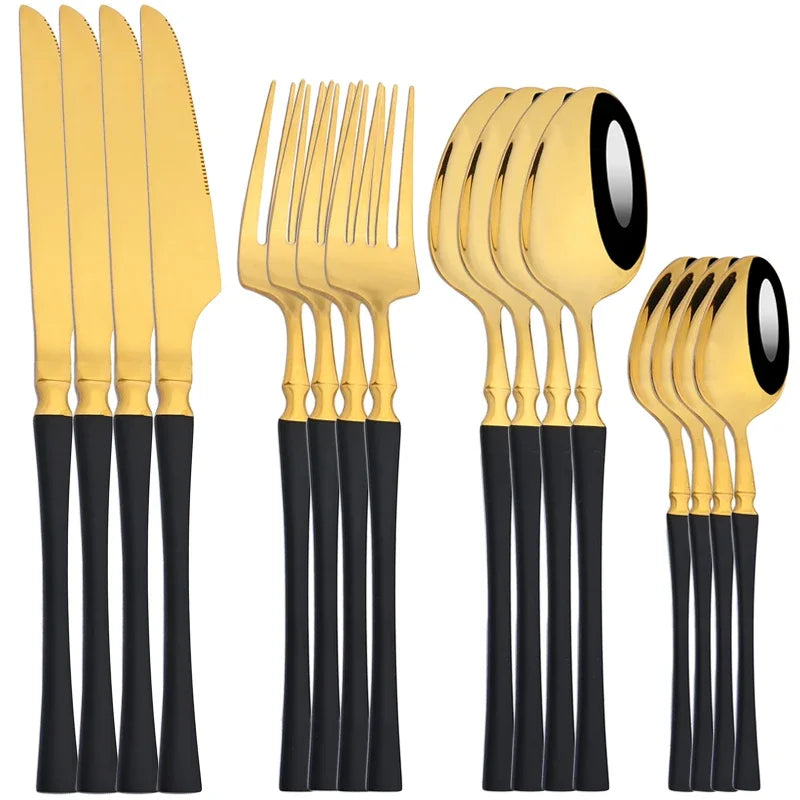 16pcs Dinnerware Set Stainless Steel Tableware Mirror Knife Fork Spoon Flatware Set Cutlery Western Knife Fork Spoon Tea Spoon