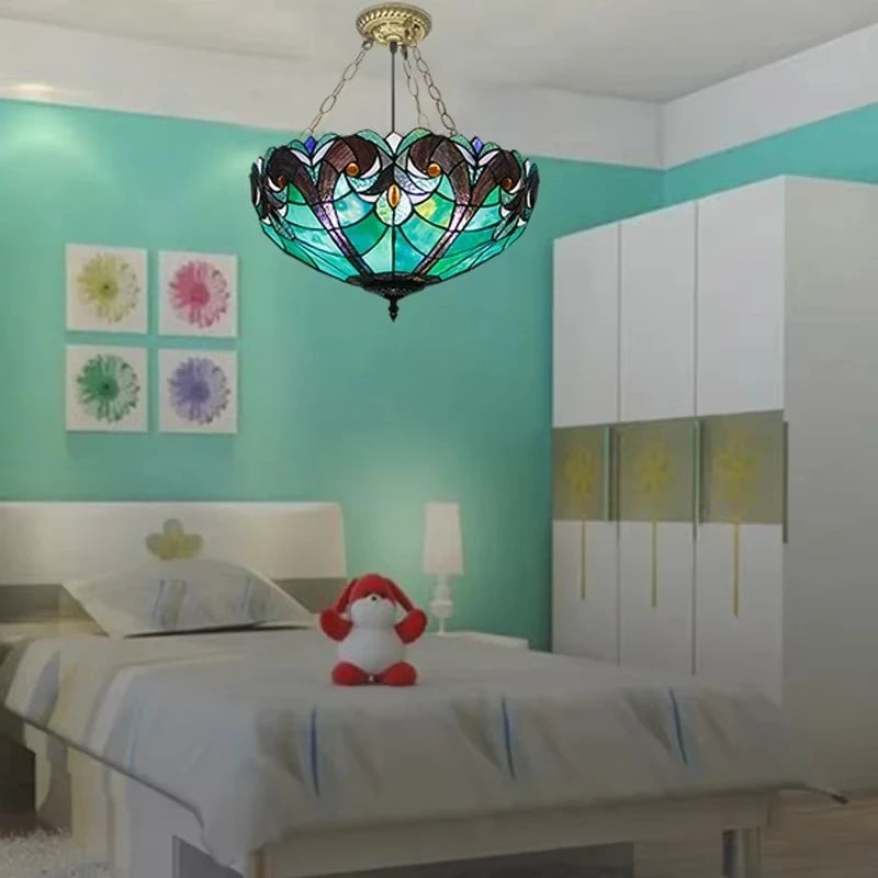 Mediterranean Tiffany Stained Glass Pendant Lights Vintage Hanging Lamp for Dining Room Kitchen Light Fixtures Home Art Decor