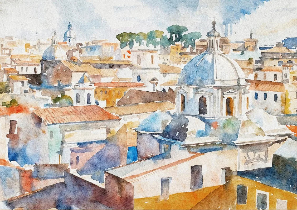 Paris Rome Santorini Coastal City Architecture landscape Watercolor Art Poster Canvas Paintings Wall Art Pictures Home Decor
