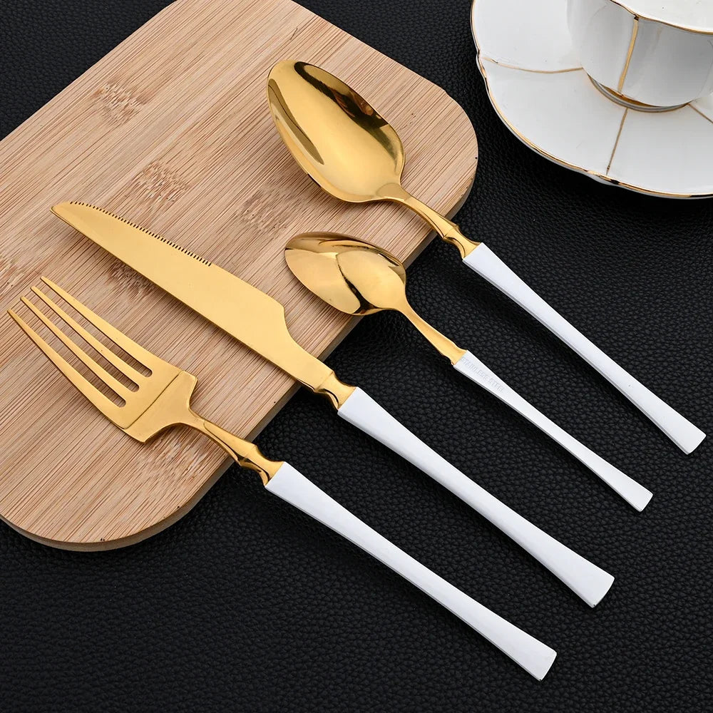 16pcs Dinnerware Set Stainless Steel Tableware Mirror Knife Fork Spoon Flatware Set Cutlery Western Knife Fork Spoon Tea Spoon