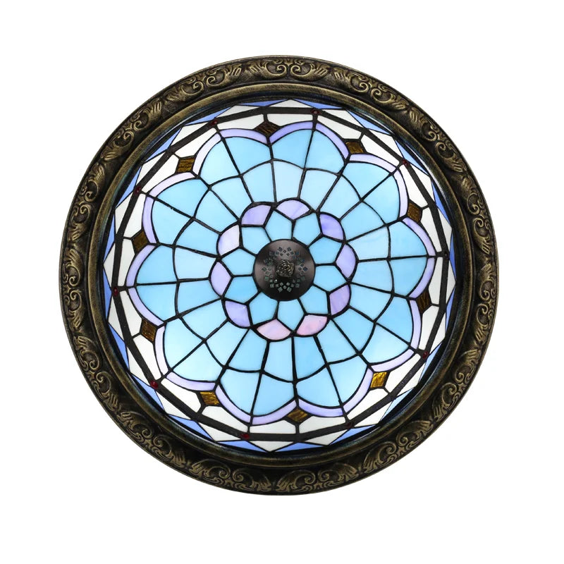 Tiffany Style Colored Glass Ceiling Lamp Retro American Art Deco Stained Glass Artistic for Living Room Dining Room Foyer