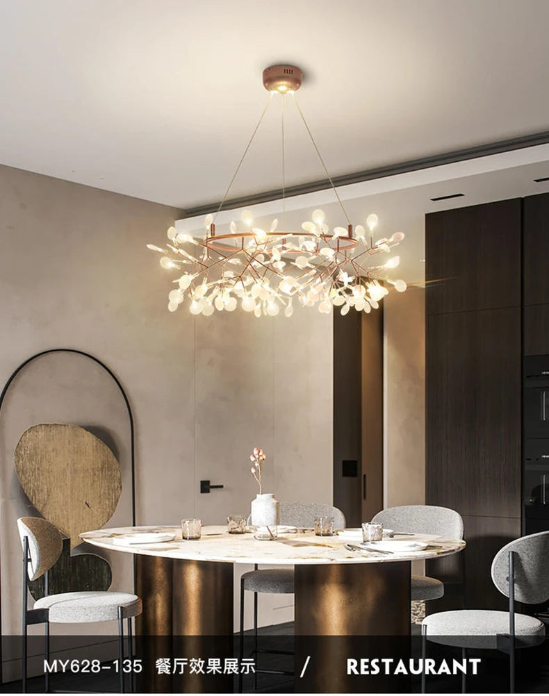 Nordic Chandelier Modern Luxury Living Room Kitchen Firefly Led Ceiling Pendant Lamp Indoor Creative Children's Room Ring Lights