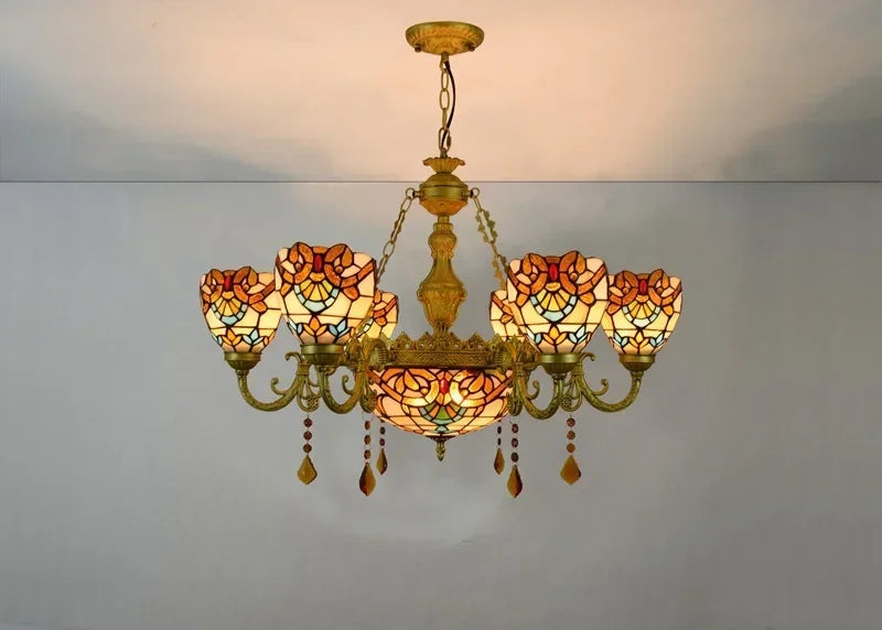 2026 Tiffany Retro Pendant Light Led Chandelier Creative Stained Glass Baroque Style Bar Bedroom Living Room Crystal