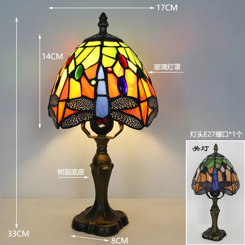 LED Tiffany Style Table Lamp Retro Mediterranean Decorative Lights E27 Color Glass LampshadeFor Nightstand Light Bedroom Cafe