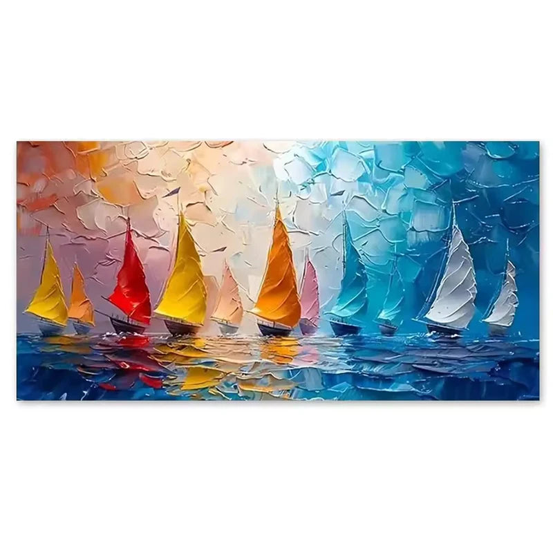 Modern Sailboat Sea View Canvas Art oil Paintings Large-Sized Landscape Canvas Printing Poster for Living Room Home Decoration