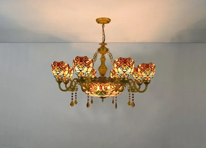 2026 Tiffany Retro Pendant Light Led Chandelier Creative Stained Glass Baroque Style Bar Bedroom Living Room Crystal