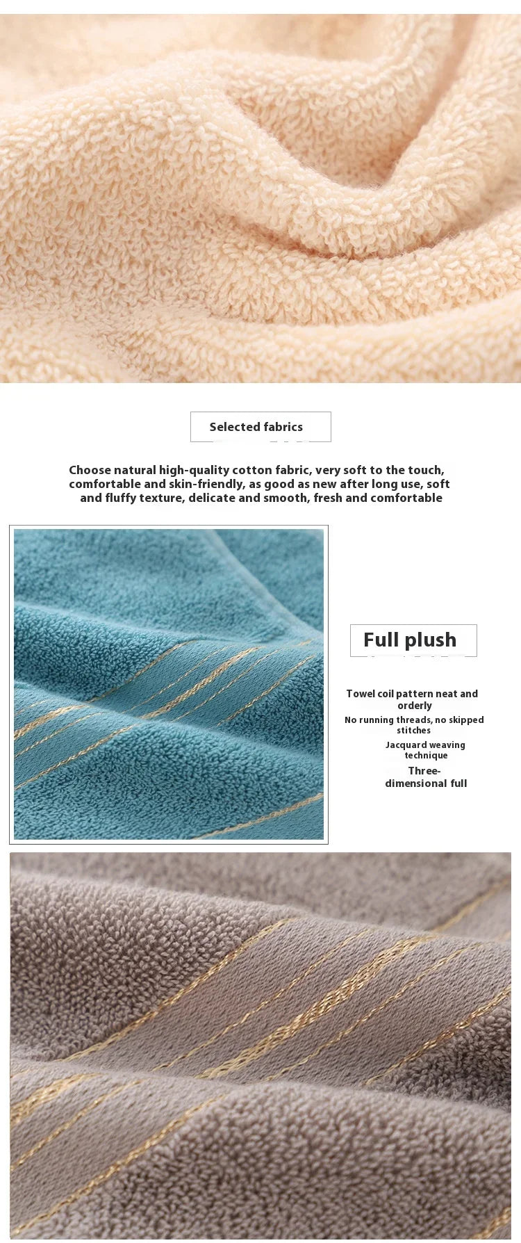 All-cotton Class A Thickened Absorbent Jacquard Polyester-cotton Skin-friendly Face Towel Bath Pure Cotton Towel Adult Towel