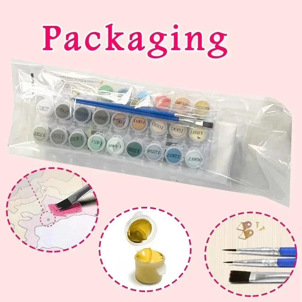 DIY Oil Painting By Numbers Kits Mediterranean Santorini Greece Village Paint with NumbersHome Decor, Wall Art Perfect Gift,