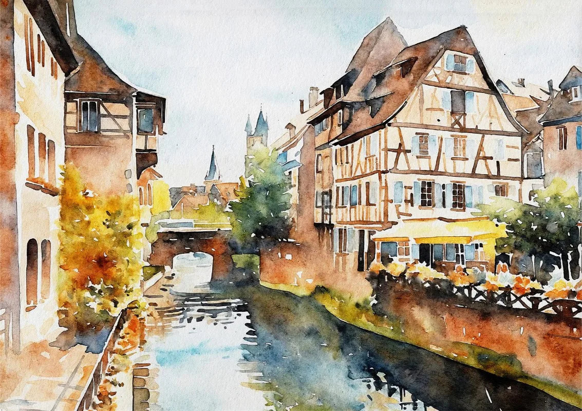 Paris Rome Santorini Coastal City Architecture landscape Watercolor Art Poster Canvas Paintings Wall Art Pictures Home Decor