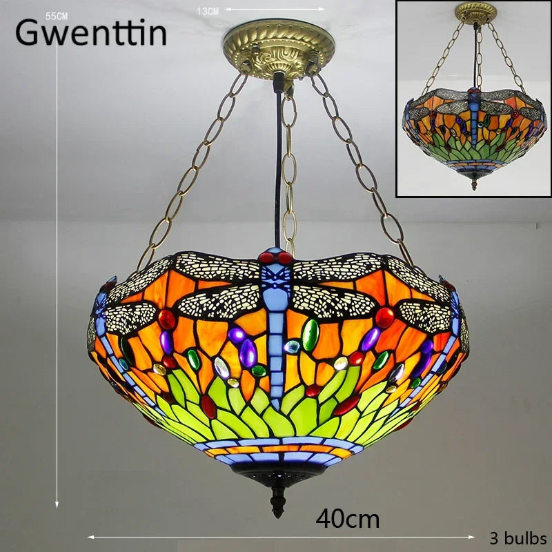 Mediterranean Tiffany Stained Glass Pendant Lights Vintage Hanging Lamp for Dining Room Kitchen Light Fixtures Home Art Decor