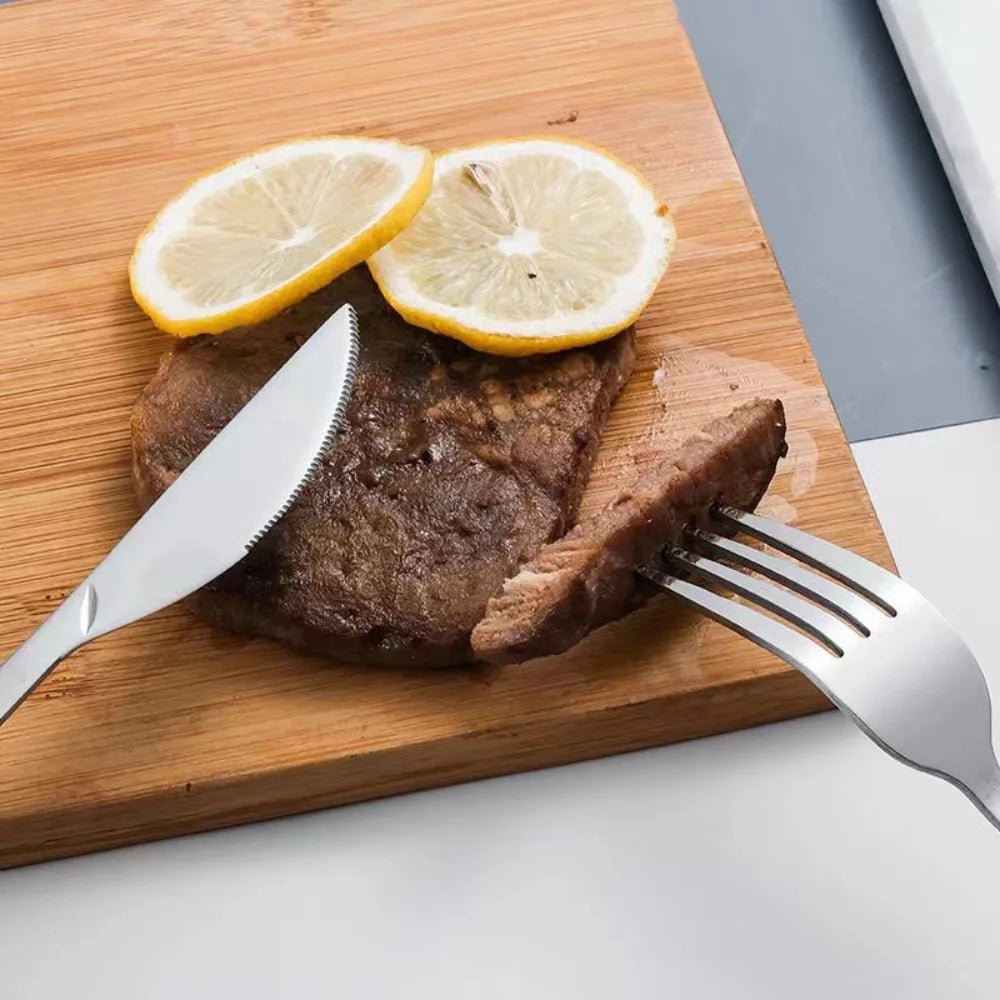 Creative Stainless Steel Spoon Fork Knife Portable Thickened Steak Knife Wood Grain Western Tableware Dessert Spoon