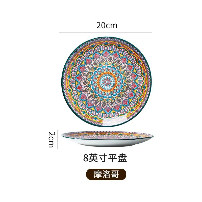 8IN Vintage Ceramic Plates Steak Plates Western Plates Flat  Dinner Plates And Shallow Plates Pasta Egg Vegetables Plate