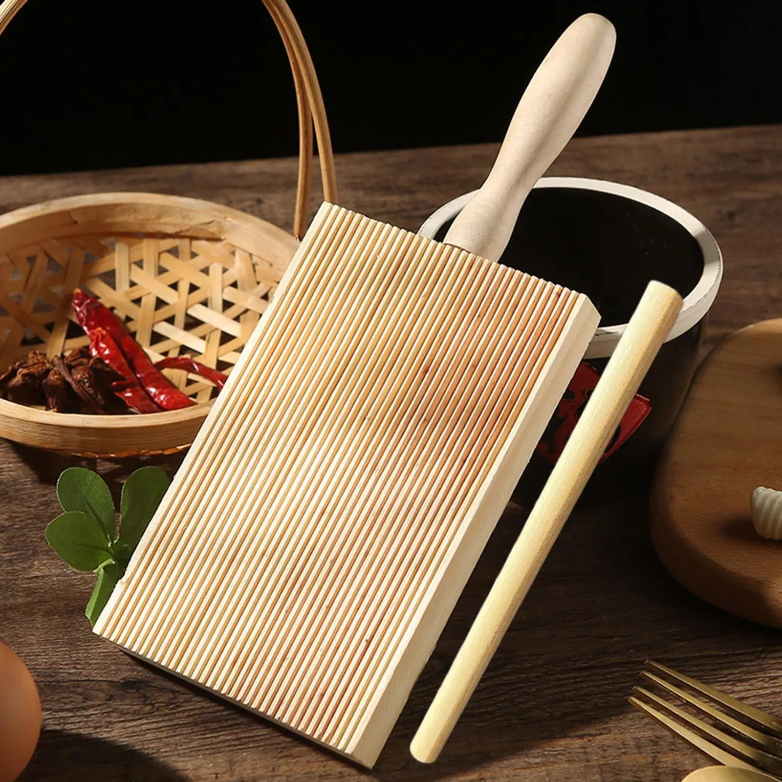 Pasta Gnocchi Making Board with Pasta Roller Italian Pasta Maker Boards Gnocchi Maker Paddle for Kitchen Supplies Handmaking