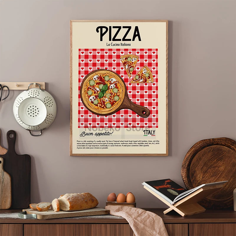 Retro Italian Food Posters Pizza Pasta Spaghetti Italy Prints Canvas Painting Wall Art Pictures Home Room Modern Kitchen Decor